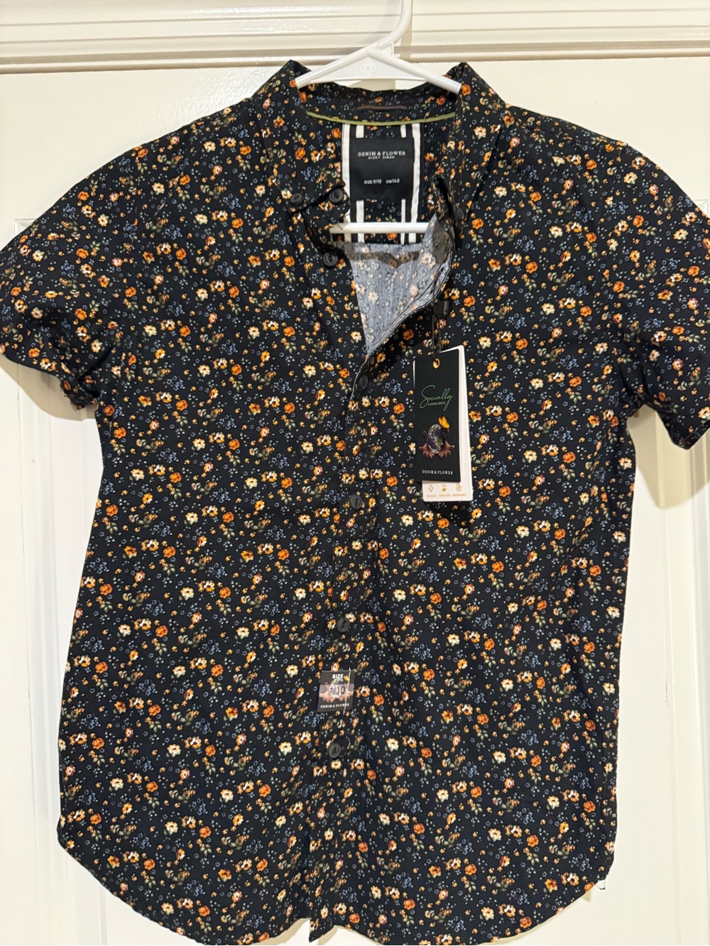 Denim & Flower Boy’s Black Floral Short-Sleeve Button-Up Shirt